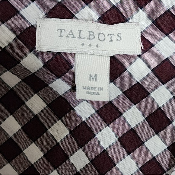 Talbots burgundy and white Plaid Button Down Long Sleeve Shirt Size‎ Medium - Picture 5 of 6
